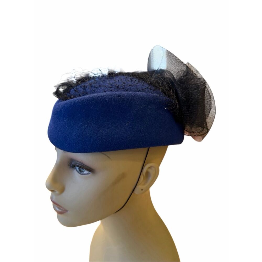 Frank Olive Vintage Blue Cocktail Hat With Large Net Bow
